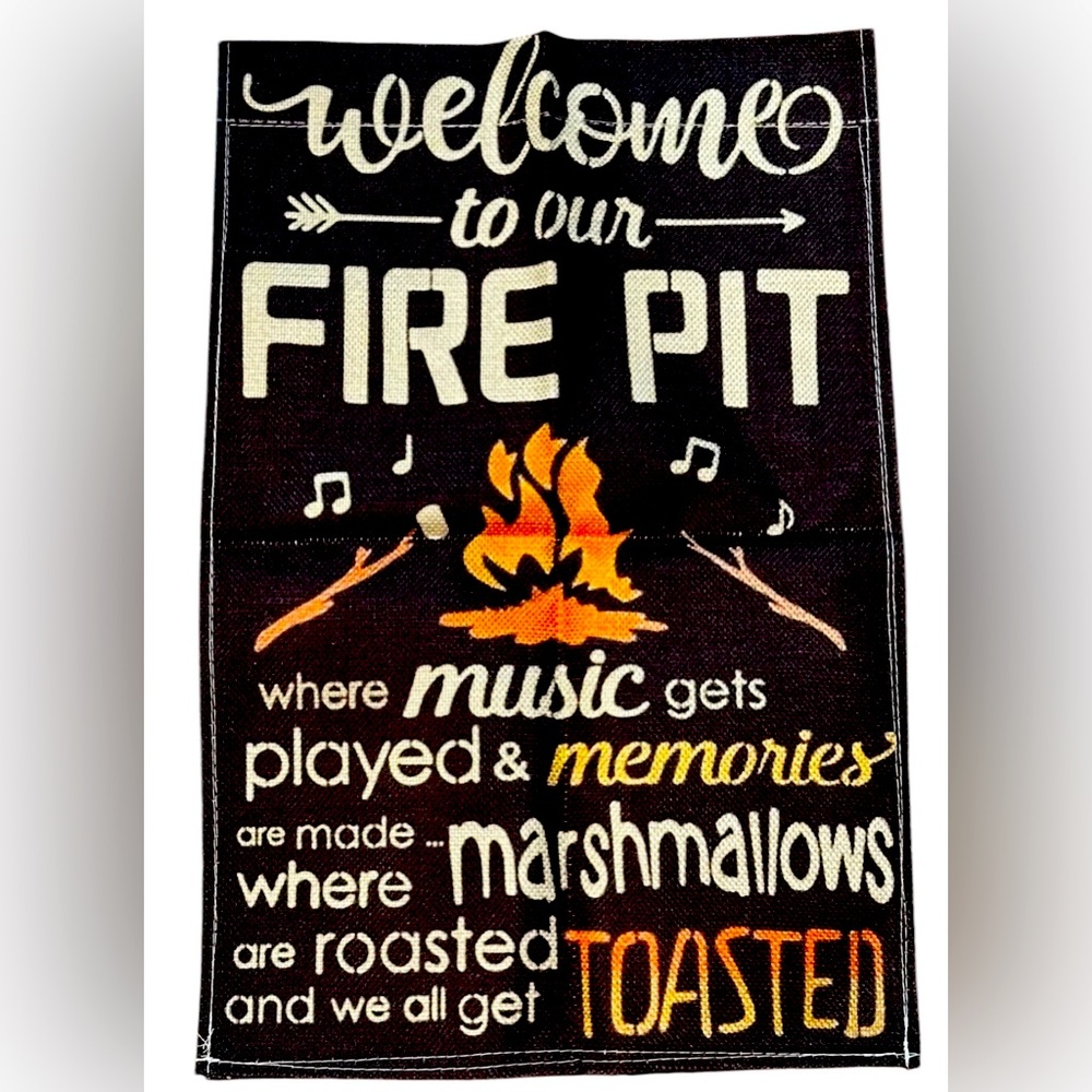 Welcome To Our Fire Pit Garden Flag 12x18" Welcome Double Sided Fall NEW Burlap